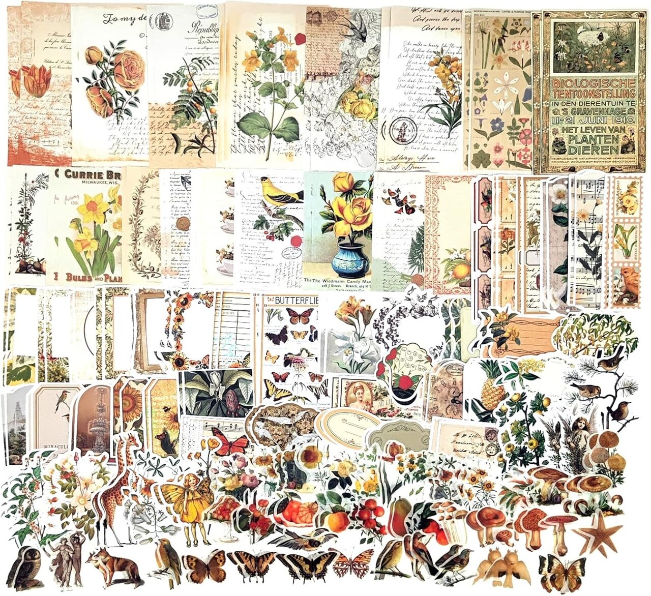 200PCS Vintage Scrapbooking Supplies Kit for Journaling Scrapbook Sticker Paper Pack